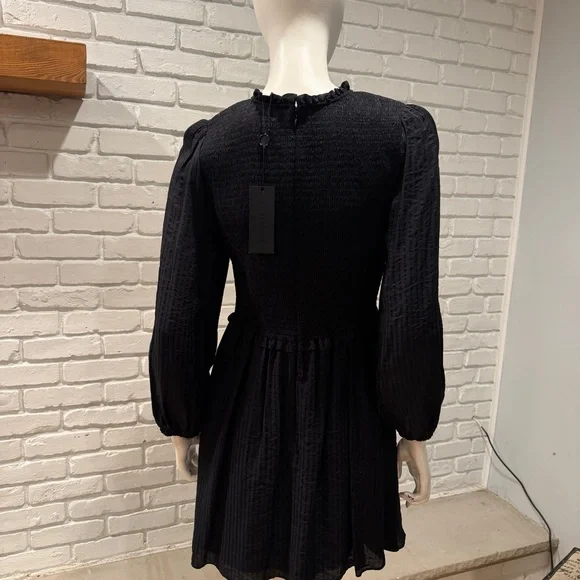 NWT Gianni Bini Black Smocked Mini Dress M Long Sleeve Boho Ruffle Flowy Chic - Picture 8 of 9